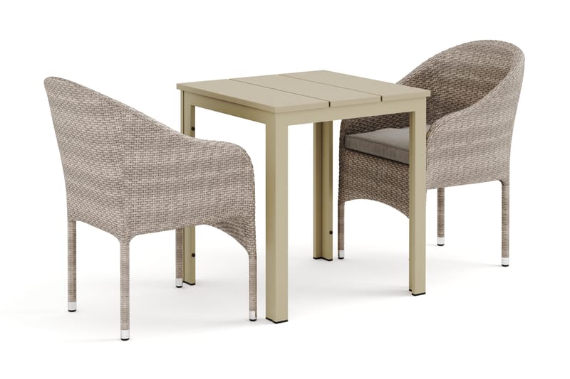 Tunis udendørs cafésæt 70x70 cm med 2 Thor lænestole, Beige/Beige