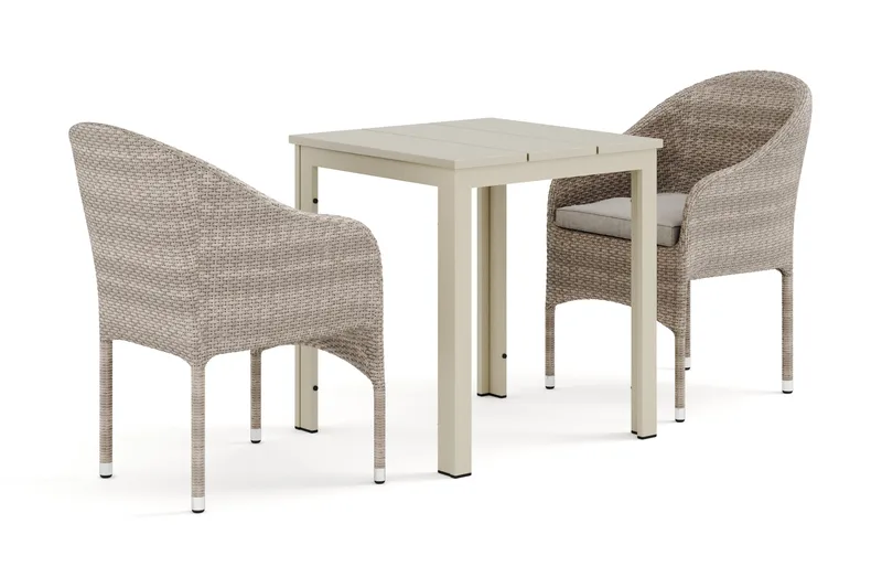 Tunis udendørs cafésæt 70x70 cm med 2 Thor lænestole - Beige/Beige - Havemøbler - Udendørsgruppe - Havesæt