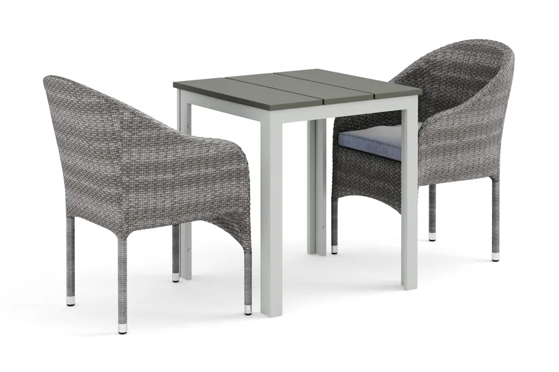 Tunis udendørs cafésæt 70x70 cm med 2 Thor lænestole - Hvid/Grå - Havemøbler - Udendørsgruppe - Havesæt