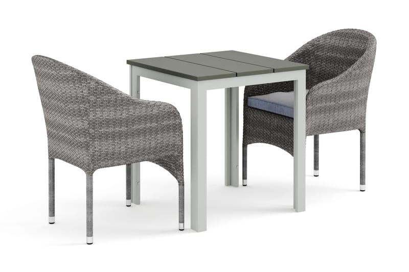 Tunis udendørs cafésæt 70x70 cm med 2 Thor lænestole, Hvid/Grå