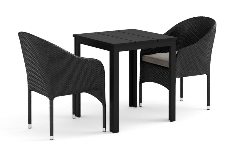 Tunis udendørs cafésæt 70x70 cm med 2 Thor lænestole - Sort/Sort - Havemøbler - Udendørsgruppe - Havesæt