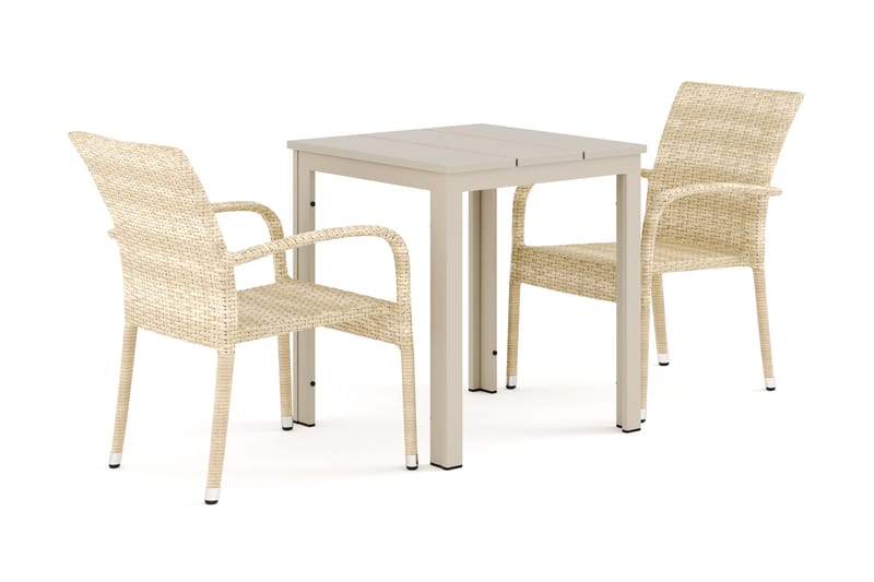 Tunis udendørs cafésæt 70x70 cm med 2 Thor Light udendørslænestole - Beige/Beige - Havemøbler - Udendørsgruppe - Havesæt