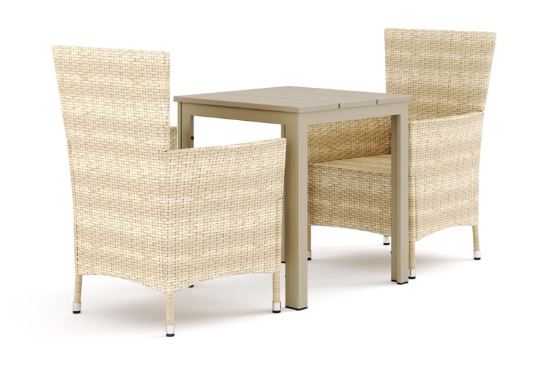 Tunis udendørs cafésæt 70x70 cm med 2 Thor udendørs lænestole, Beige/Beige