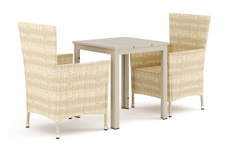 Tunis udendørs cafésæt 70x70 cm med 2 Thor udendørs lænestole, Beige/Beige