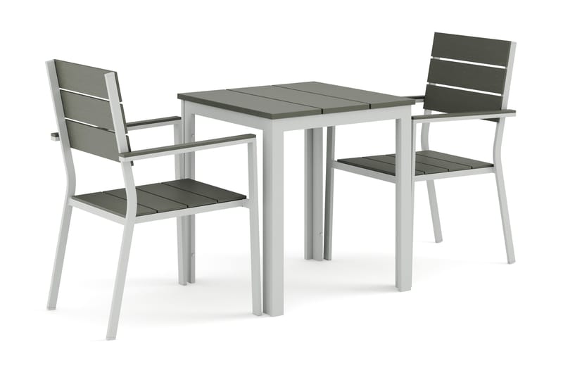 Tunis udendørs cafésæt 70x70 cm med 2 Tunis stabelstole - Hvid/Grå - Havemøbler - Udendørsgruppe - Havesæt