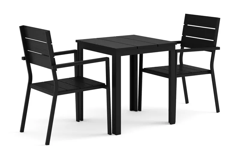 Tunis udendørs cafésæt 70x70 cm med 2 Tunis stabelstole, Sort/Sort