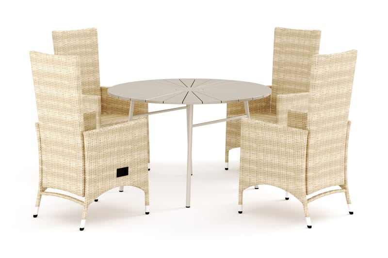 Tunis udendørs rund spisegruppe 120 cm med 4 Jenny spisestole, Beige/Beige