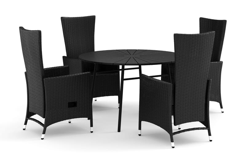 Tunis udendørs rund spisegruppe 120 cm med 4 Jenny spisestole - Sort/Sort - Havemøbler - Udendørsgruppe - Havesæt
