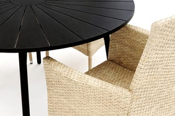 Tunis udendørs rund spisegruppe 120 cm med 4 Thor udendørs lænestole - Sort/Sort - Havemøbler - Udendørsgruppe - Havesæt
