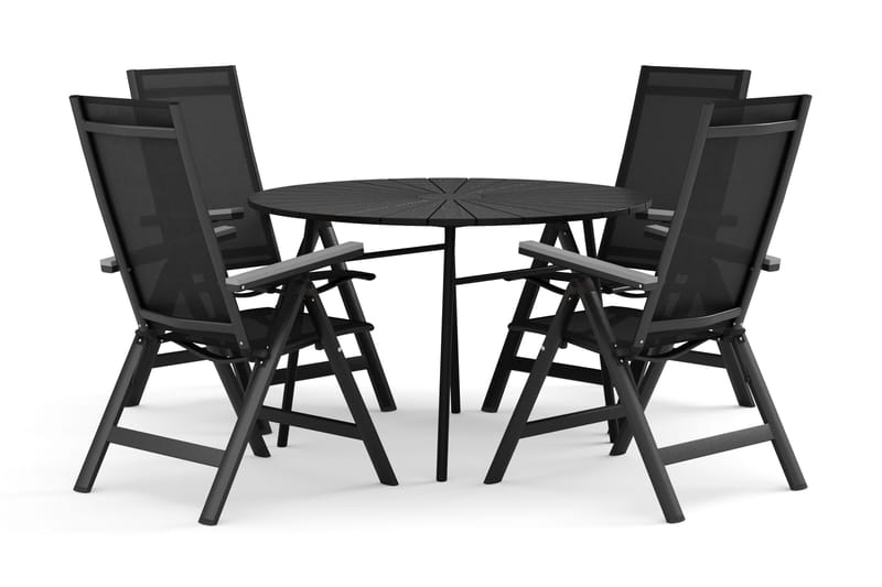 Tunis udendørs rundt spisebordssæt 120 cm med 4 Monaco Light positionsstole, Sort/Sort