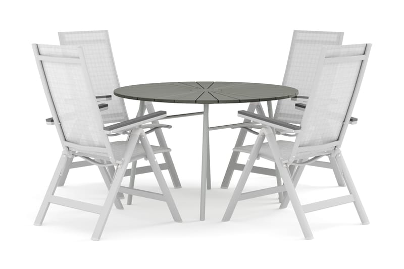 Tunis udendørs rundt spisebordssæt 120 cm med 4 Monaco Light positionsstole, Hvid/Grå