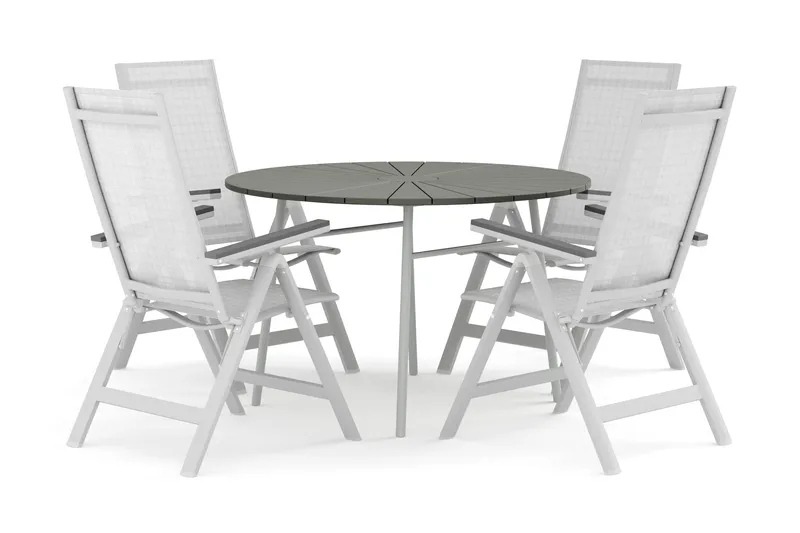 Tunis udendørs rundt spisebordssæt 120 cm med 4 Monaco Light positionsstole, Hvid/Grå