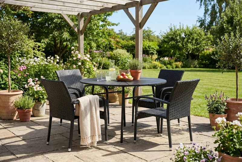 Tunis udendørs rundt spisebordssæt 120 cm med 4 Thor Light udendørslænestole - Sort/Sort - Havemøbler - Udendørsgruppe - Havesæt