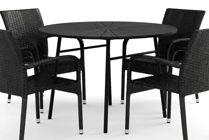 Tunis udendørs rundt spisebordssæt 120 cm med 4 Thor Light udendørslænestole - Sort/Sort - Havemøbler - Udendørsgruppe - Havesæt