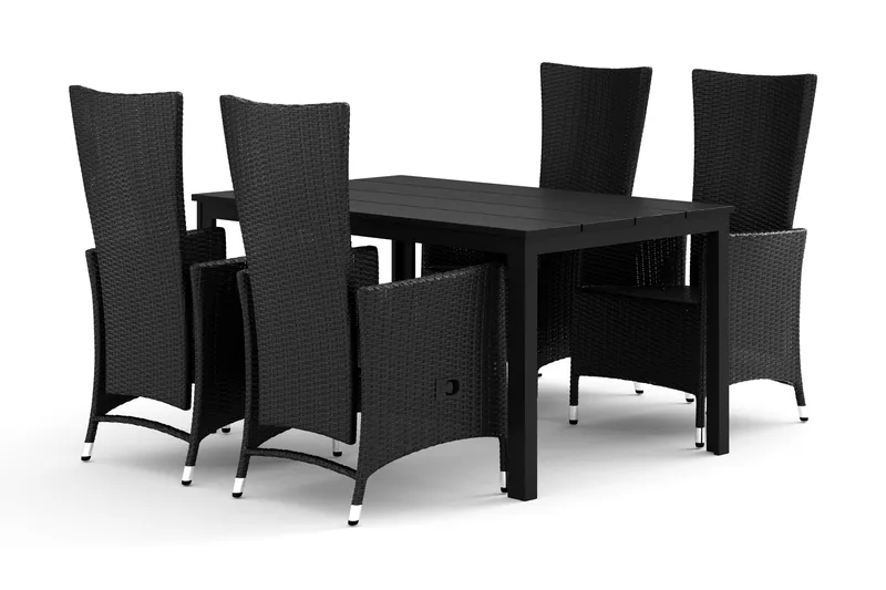 Tunis udendørs spisebordssæt 140x90 cm med 4 Jenny spisestole, Sort/Sort