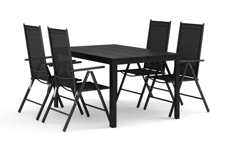 Tunis udendørs spisebordssæt 140x90 cm med 4 Maggie positionsstole, Sort/Sort