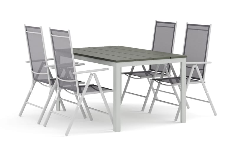 Tunis udendørs spisebordssæt 140x90 cm med 4 Maggie positionsstole - Hvid/Grå - Havemøbler - Udendørsgruppe - Havesæt