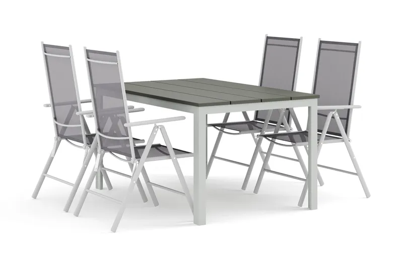 Tunis udendørs spisebordssæt 140x90 cm med 4 Maggie positionsstole - Hvid/Grå - Havemøbler - Udendørsgruppe - Havesæt