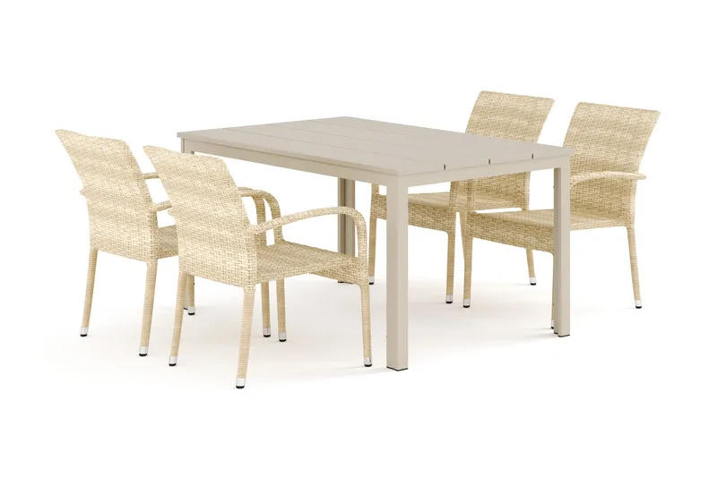 Tunis udendørs spisebordssæt 140x90 cm med 4 Thor Light udendørslænestole - Beige/Beige - Havemøbler - Udendørsgruppe - Havesæt