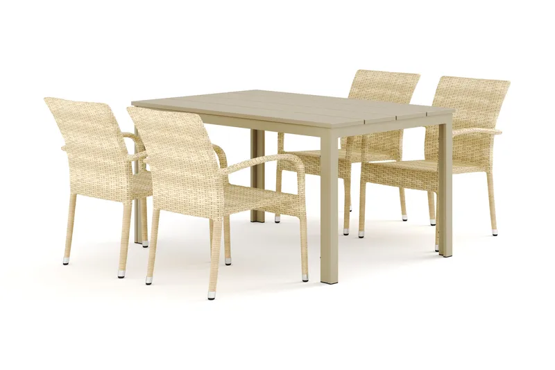 Tunis udendørs spisebordssæt 140x90 cm med 4 Thor Light udendørslænestole, Beige/Beige
