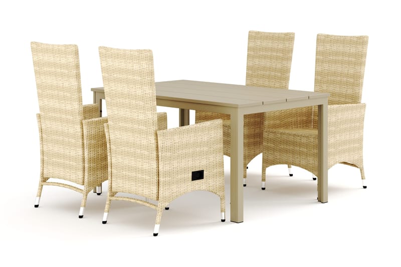 Tunis udendørs spisegruppe 140x90 cm med 4 Jenny spisestole, Beige/Beige