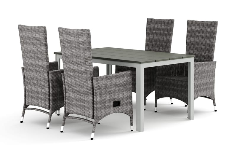 Tunis udendørs spisegruppe 140x90 cm med 4 Jenny spisestole, Hvid/Grå