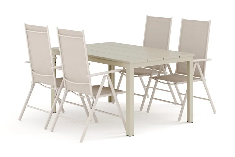 Tunis udendørs spisegruppe 140x90 cm med 4 Maggie positionsstole, Beige/Beige
