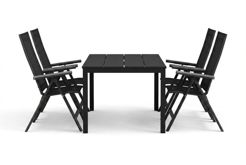 Tunis udendørs spisegruppe 140x90 cm med 4 Monaco Light positionsstole - Sort/Sort - Havemøbler - Udendørsgruppe - Havesæt