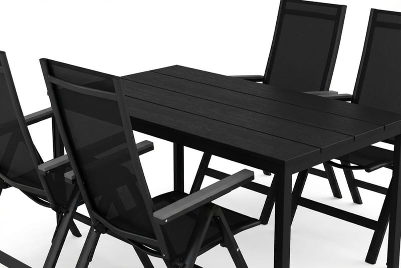 Tunis udendørs spisegruppe 140x90 cm med 4 Monaco Light positionsstole - Sort/Sort - Havemøbler - Udendørsgruppe - Havesæt