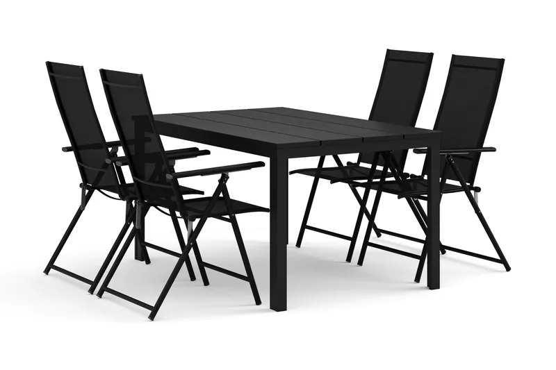 Tunis udendørs spisegruppe 140x90 cm med 4 Sanna positionsstole, Sort/Sort
