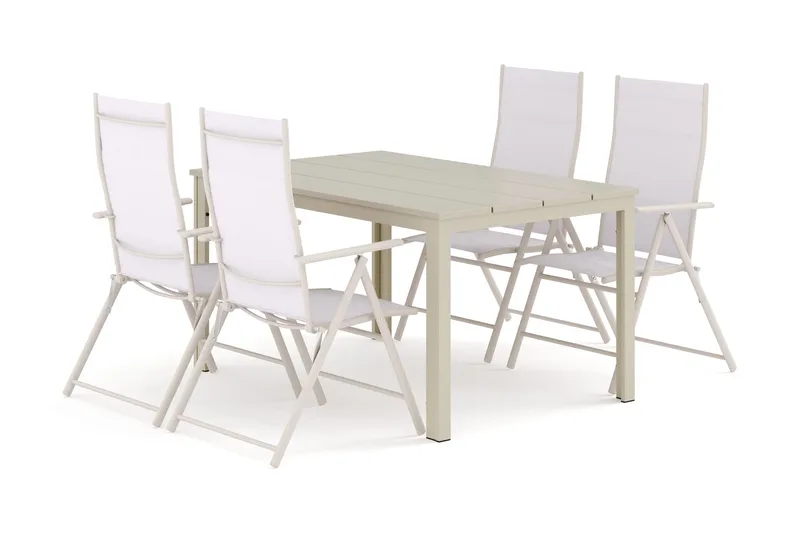 Tunis udendørs spisegruppe 140x90 cm med 4 Sanna positionsstole - Beige/Beige - Havemøbler - Udendørsgruppe - Havesæt