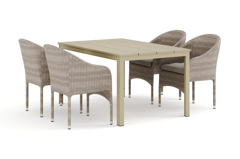 Tunis udendørs spisegruppe 140x90 cm med 4 Thor lænestole - Beige/Beige - Havemøbler - Udendørsgruppe - Havesæt
