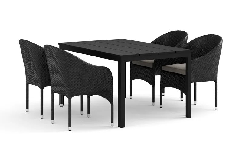 Tunis udendørs spisegruppe 140x90 cm med 4 Thor lænestole - Sort/Sort - Havemøbler - Udendørsgruppe - Havesæt
