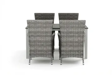 Tunis udendørs spisegruppe 140x90 cm med 4 Thor udendørs lænestole - Hvid/Grå - Havemøbler - Udendørsgruppe - Havesæt