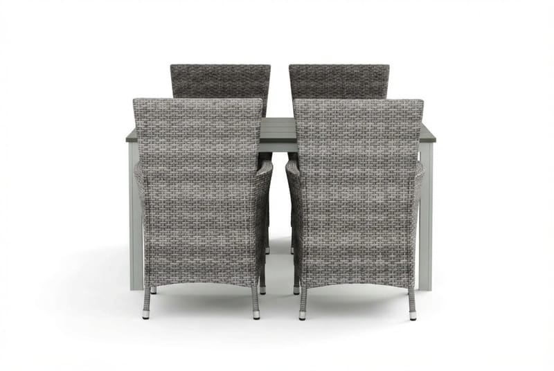 Tunis udendørs spisegruppe 140x90 cm med 4 Thor udendørs lænestole - Hvid/Grå - Havemøbler - Udendørsgruppe - Havesæt