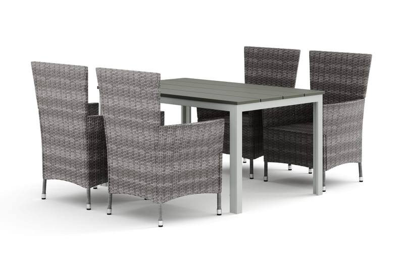 Tunis udendørs spisegruppe 140x90 cm med 4 Thor udendørs lænestole - Hvid/Grå - Havemøbler - Udendørsgruppe - Havesæt