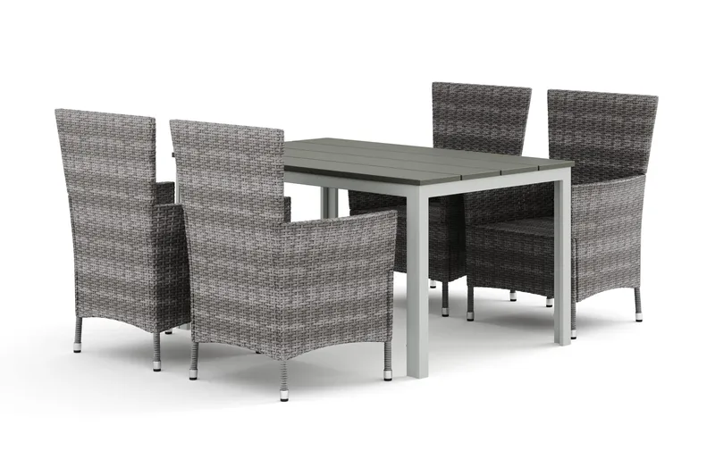Tunis udendørs spisegruppe 140x90 cm med 4 Thor udendørs lænestole - Hvid/Grå - Havemøbler - Udendørsgruppe - Havesæt