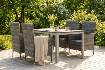 Tunis udendørs spisegruppe 140x90 cm med 4 Thor udendørs lænestole - Hvid/Grå - Havemøbler - Udendørsgruppe - Havesæt