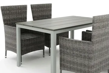 Tunis udendørs spisegruppe 140x90 cm med 4 Thor udendørs lænestole - Hvid/Grå - Havemøbler - Udendørsgruppe - Havesæt