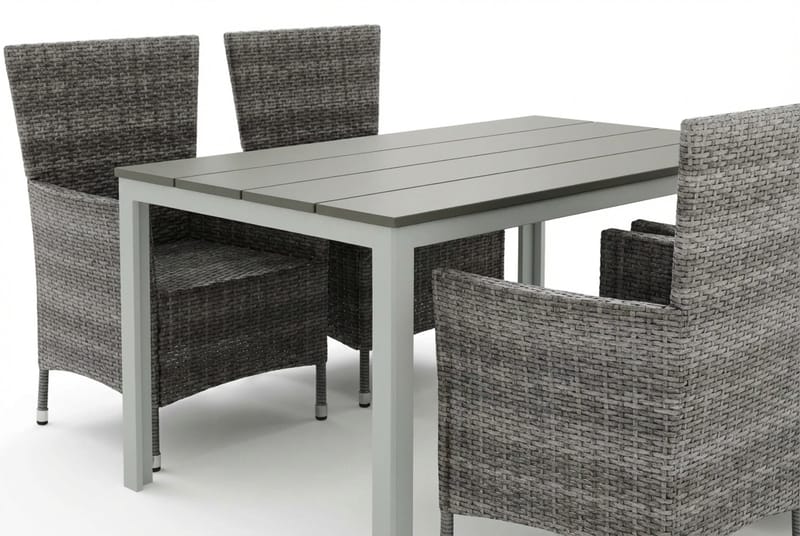 Tunis udendørs spisegruppe 140x90 cm med 4 Thor udendørs lænestole - Hvid/Grå - Havemøbler - Udendørsgruppe - Havesæt