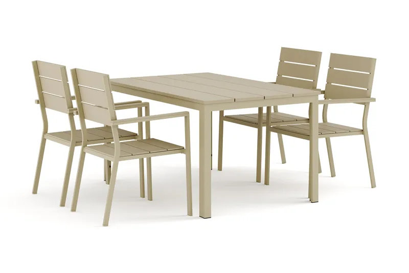 Tunis udendørs spisegruppe 140x90 cm med 4 Tunis stabelstole - Beige/Beige - Havemøbler - Udendørsgruppe - Havesæt