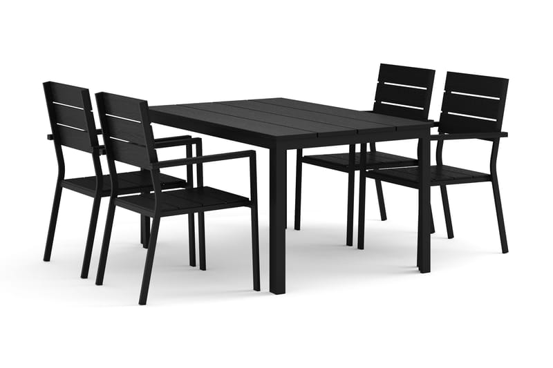 Tunis udendørs spisegruppe 140x90 cm med 4 Tunis stabelstole, Sort/Sort