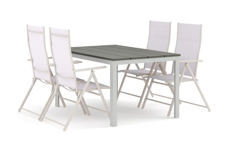 Tunis udendørs spisegruppe 140x90 cm med 4 positionsstole - Hvid/Grå - Havemøbler - Udendørsgruppe - Havesæt