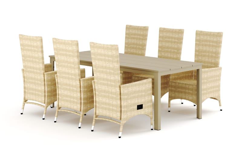 Tunis udendørs spisegruppe 205x90 cm med 6 Jenny spisebordsstole, Beige/Beige