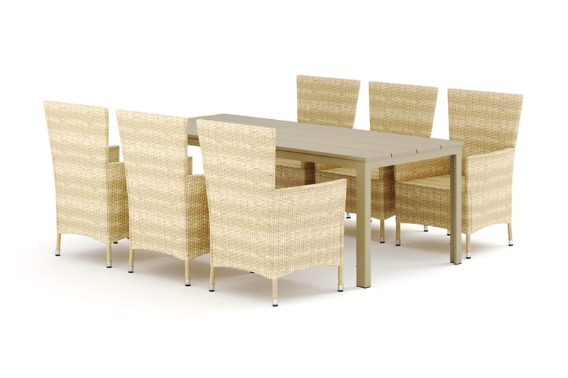Tunis udendørs spisegruppe 205x90 cm med 6 Thor udendørs lænestole - Beige/Beige - Havemøbler - Udendørsgruppe - Havesæt
