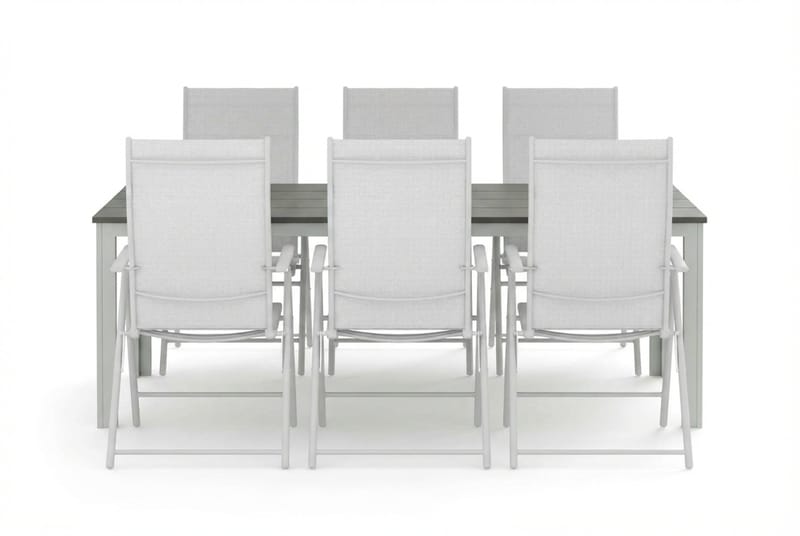 Tunis udendørs spisegruppe 205x90 cm med 6 positionsstole - Hvid/Grå - Havemøbler - Udendørsgruppe - Havesæt