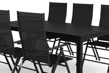 Tunis udendørs spisegruppe 205x90 cm med 6 positionsstole - Sort/Sort - Havemøbler - Udendørsgruppe - Havesæt