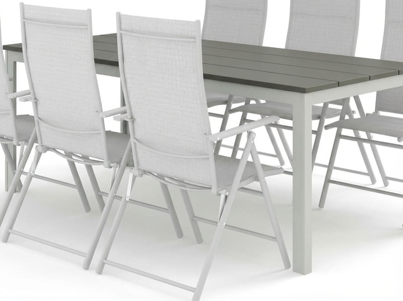 Tunis udendørs spisegruppe 205x90 cm med 6 positionsstole - Hvid/Grå - Havemøbler - Udendørsgruppe - Havesæt