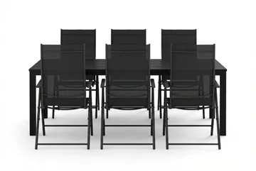 Tunis udendørs spisegruppe 205x90 cm med 6 positionsstole - Sort/Sort - Havemøbler - Udendørsgruppe - Havesæt