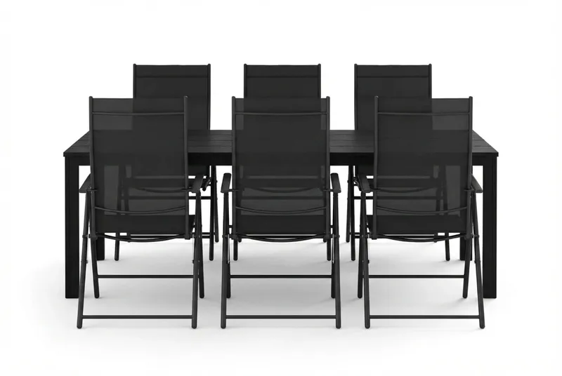 Tunis udendørs spisegruppe 205x90 cm med 6 positionsstole - Sort/Sort - Havemøbler - Udendørsgruppe - Havesæt